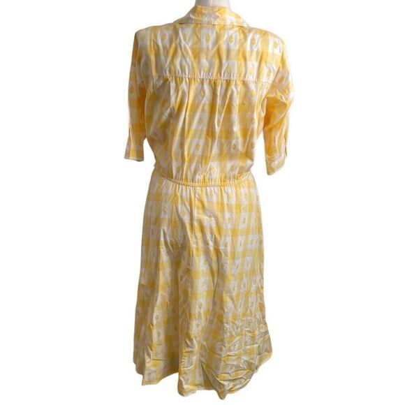 Vtg Jerrell of Texas Womens Midi Dress 9/10 Retro Yellow Checkered Nostalgia - Picture 2 of 10